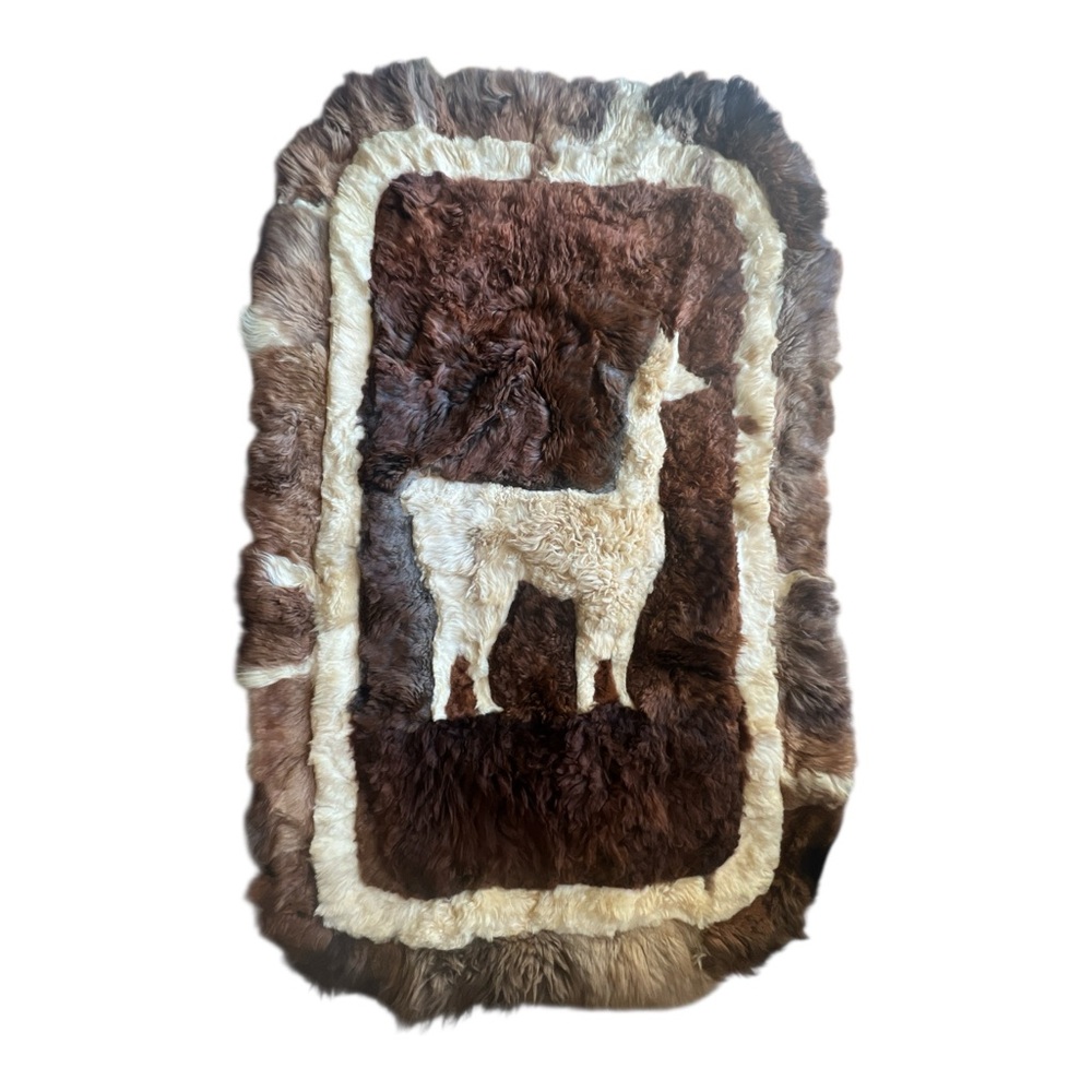 Vintage handmade Peruvian llama or alpaca fur wall hanging rug